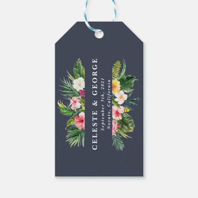 helle Hochzeit mit tropischen Blumen Geschenkanhänger (Vorderseite)
