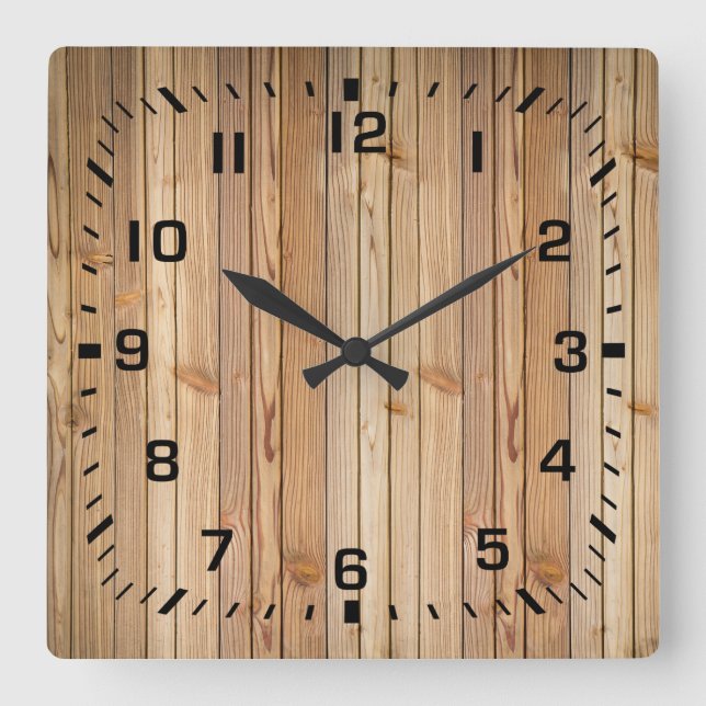Helle Imitate Holzverkleidung Quadratische Wanduhr (Vorderseite)