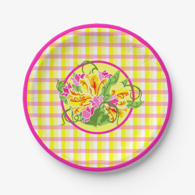 Helle Kariert- und Tulip-Platte Pappteller (Vorderseite)