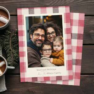 Helle Karo-Gemütliche-Warm-Familienfoto Feiertagskarte