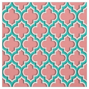 Helle Koralle, aquamariner Marokkaner Quatrefoil Stoff
