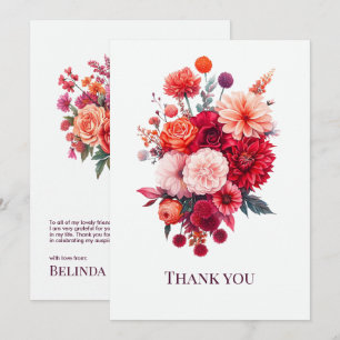 Helle Korallen- und Fuchsienblumenbouquet Dankeskarte