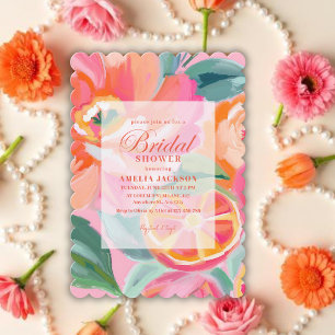 Helle Kräftige florale Zitrus Orange Brautparty Einladung