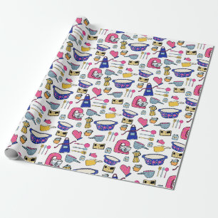 Helle Küchenutensilien Chef Bäcker Muster Geschenkpapier