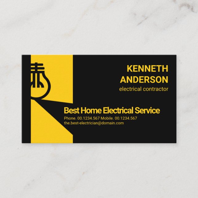 Helle, kühne elektrische Bulb Electrical Services Visitenkarte (Vorderseite)