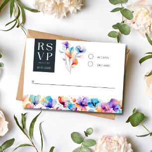Helle, kühne Wasserfarben-Blumen-Hochzeits-RSVP-Ka Einladung