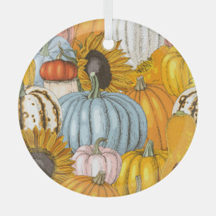 Helle Kürbis, Sonnenblumen, handgezeichnet Muster. Ornament Aus Glas