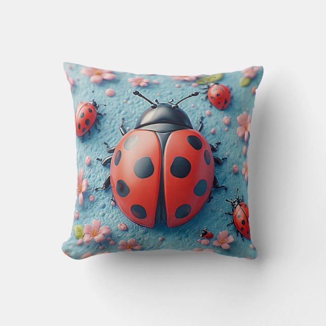 Helle Ladybugs unter den Sakura-Blüten Kissen (Vorderseite)