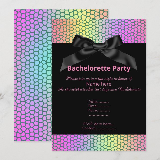 Helle, lebendige BLACK BOW BACHELORETTE INVITE Einladung (Vorne/Hinten)