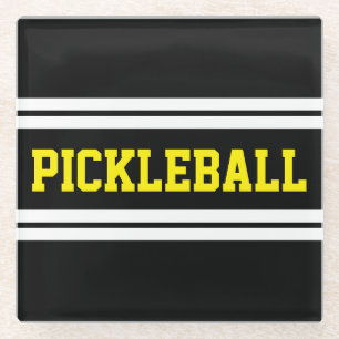 Helle Lemon PICKLEBALL Schwarz-weiße Racing Streif Glasuntersetzer