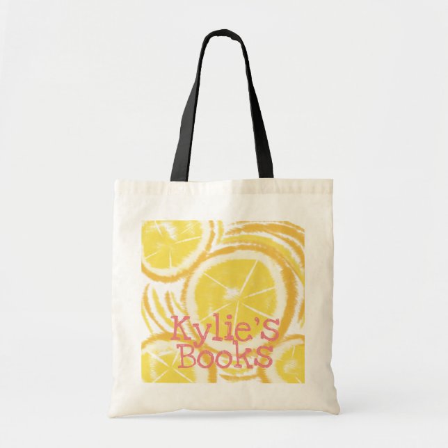 Helle Lemon Slices Abstrakt Library Books Tragetasche (Vorne)