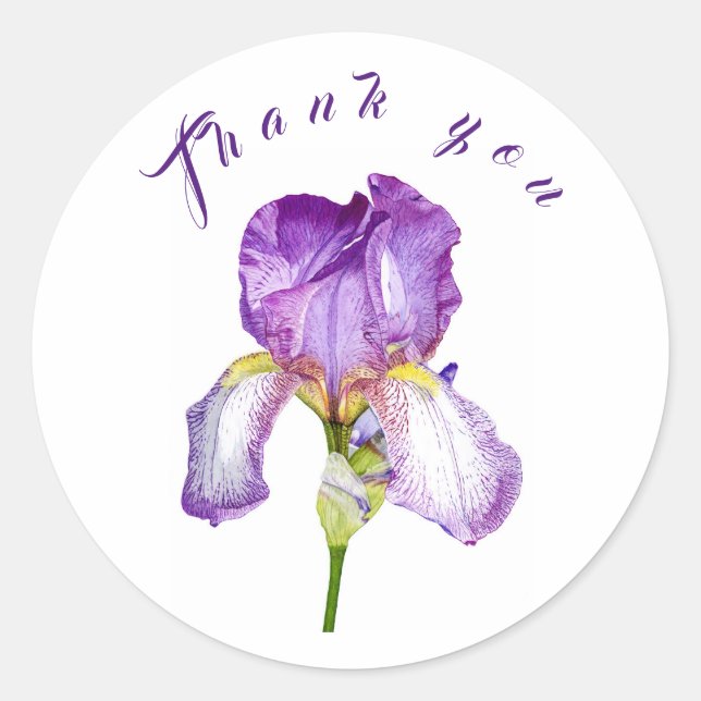Helle Lila Iris Botanische Kunst Vielen Dank Stick Runder Aufkleber (Vorderseite)