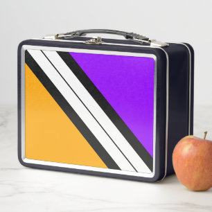 Helle lila orange schwarze weiße Rennstreifen Metall Brotdose