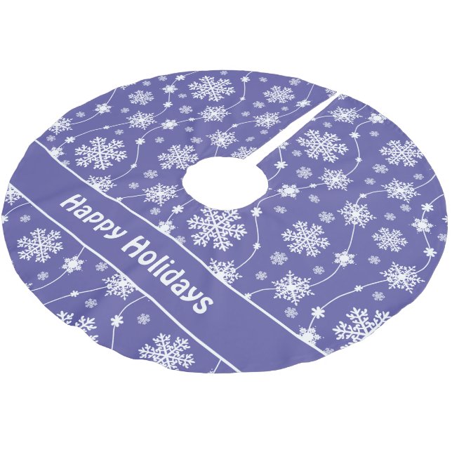 Helle Lila und Winterweiße Schneeflocke Polyester Weihnachtsbaumdecke (Schrägansicht)