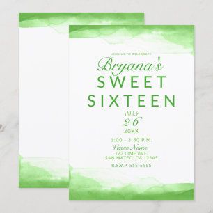 Helle Limettengrüne Aquarell Chic Sweet 16 Party Einladung