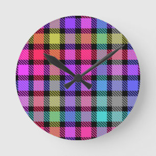 Helle Madras-Karu-Regenbogen-Karo Runde Wanduhr