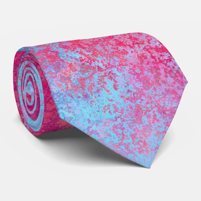 Helle Magenta Sunset Abstrakte Acrylpour Krawatte (Gerollt)