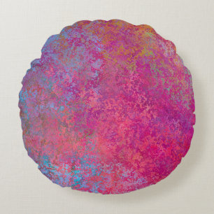 Helle Magenta Sunset Abstrakte Acrylpour Rundes Kissen
