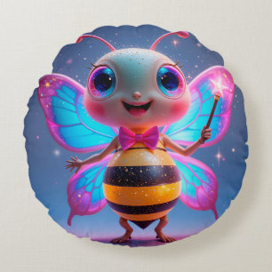 Helle magische Bienenfigur mit funkelnden Flügeln Rundes Kissen