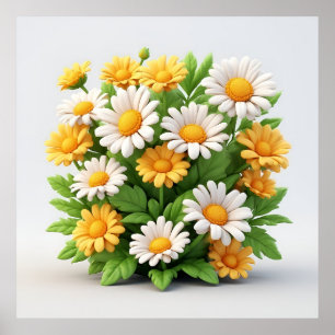 Helle Margeritenbouquet mit weißen und gelben Blum Poster