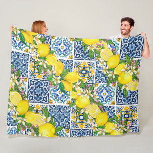 Helle mediterrane sizilianische Tiles Citrus Lemon Fleecedecke