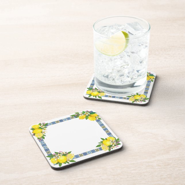 Helle mediterrane sizilianische Tiles Citrus Lemon Getränkeuntersetzer (Rechte Seite)