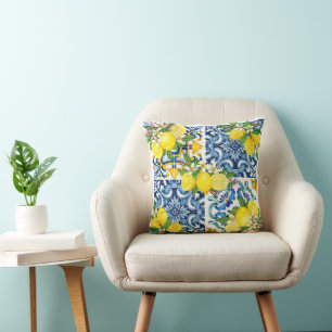 Helle mediterrane sizilianische Tiles Citrus Lemon Kissen