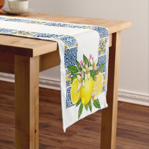 Helle mediterrane sizilianische Tiles Citrus Lemon Kurzer Tischläufer