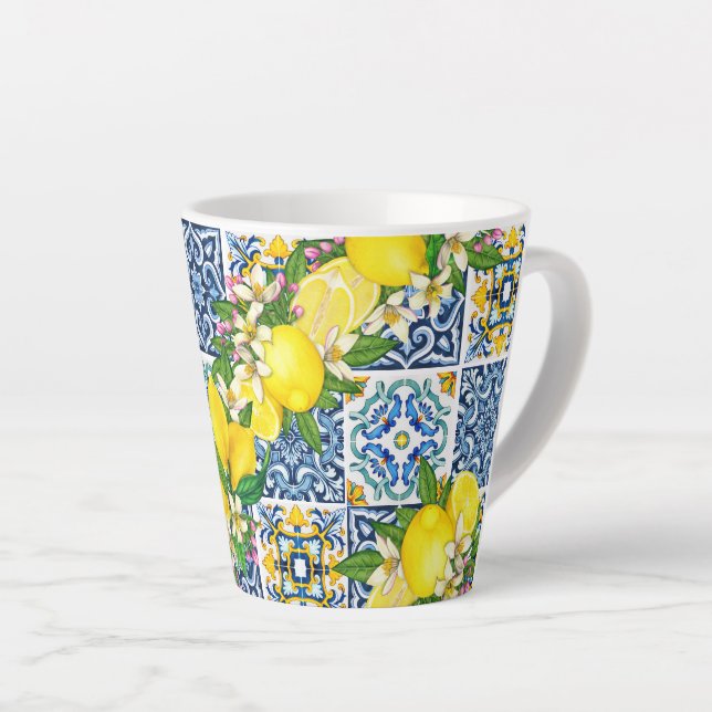 Helle mediterrane sizilianische Tiles Citrus Lemon Milchtasse (Rechte Ecke)