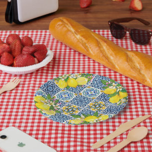 Helle mediterrane sizilianische Tiles Citrus Lemon Pappteller