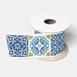 Helle mediterrane sizilianische Tiles Citrus Lemon Satinband