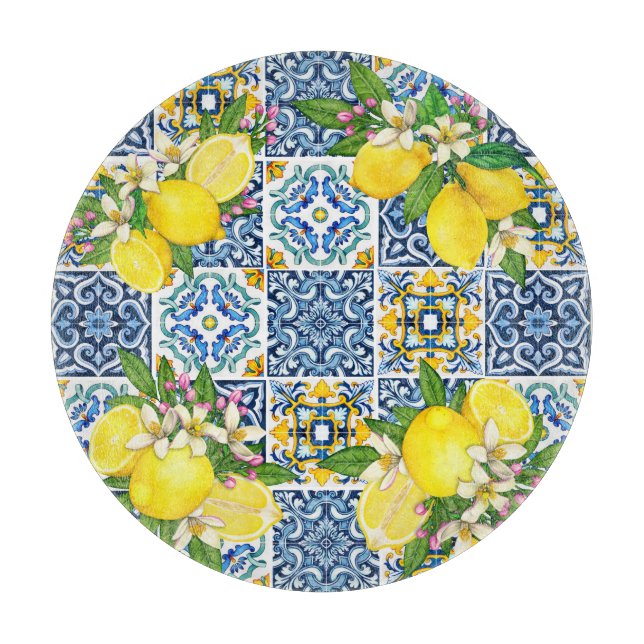 Helle mediterrane sizilianische Tiles Citrus Lemon Schneidebrett (Vorderseite)