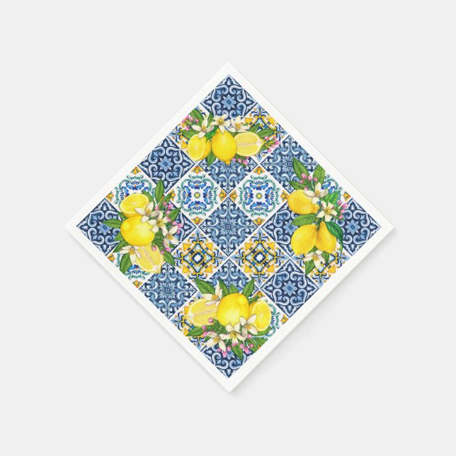 Helle mediterrane sizilianische Tiles Citrus Lemon Serviette (Ecke)