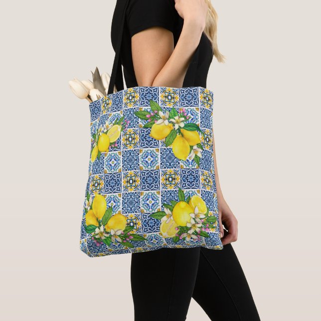 Helle mediterrane sizilianische Tiles Citrus Lemon Tasche (Von Nahem)