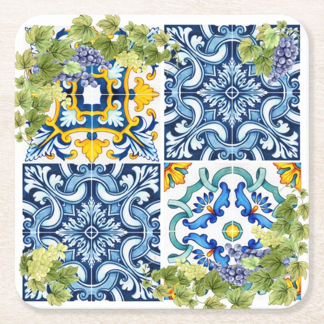 Helle mediterrane sizilianische Tiles Traube Rechteckiger Pappuntersetzer (Vorderseite)