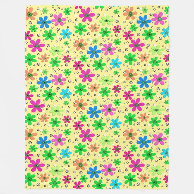 Helle, mehrfarbige Kamille-Blume auf einem gelben Fleecedecke (Vorderseite)