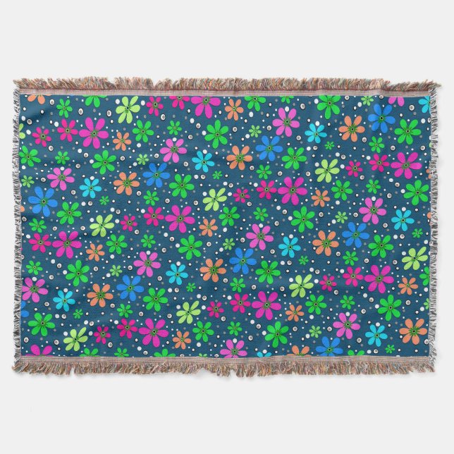 Helle, mehrfarbige Kamillenfarben auf blauen Blume Decke (Vorderseite)