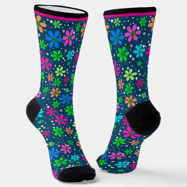 Helle, mehrfarbige Kamillenfarben auf blauen Blume Socken (Gewinkelt)