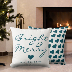 Helle Merry Script Heart Familienname Weihnachten Kissen