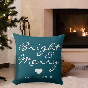 Helle Merry Script Heart Familienname Weihnachten Kissen