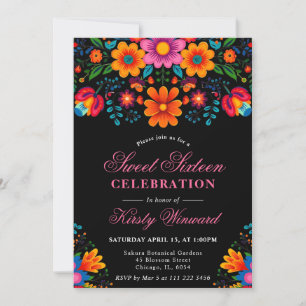 Helle mexikanische Blumen-Volks-Kunst Sweet 16 Einladung