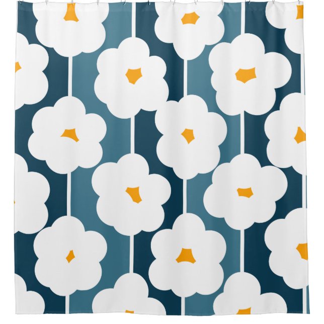 Helle Mitte des Jahrhunderts Modernes Blumenmuster Duschvorhang (Vorderseite)