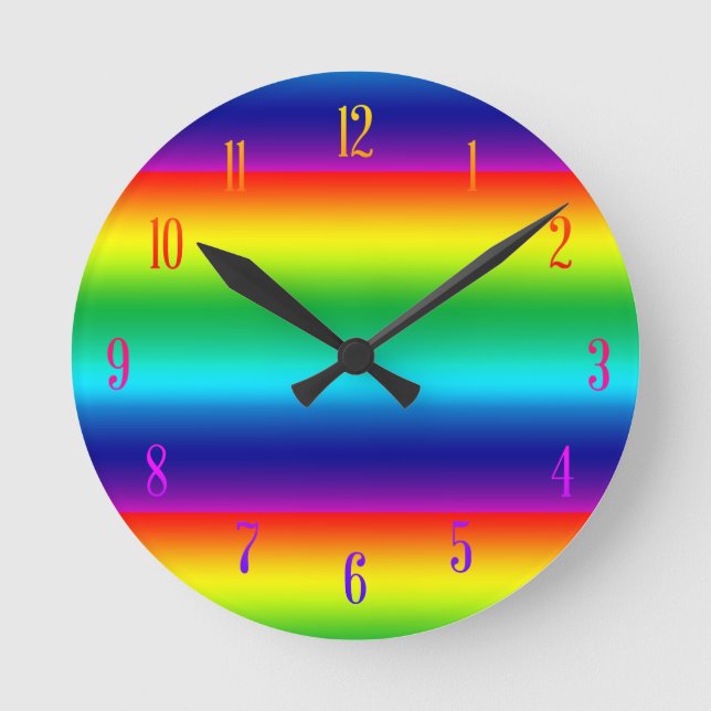 Helle Mittelspektrum-Farben Regenbogen Runde Wanduhr (Vorderseite)