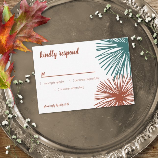 Helle moderne Abstrakte, dunkle Aquamarine Kupfer  RSVP Karte (Von Creator hochgeladen)