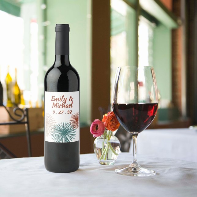 Helle moderne Abstrakte, dunkle Aquamarine Kupfer  Weinetikett (Von Creator hochgeladen)