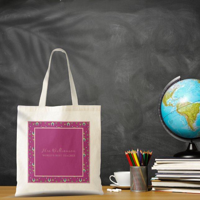 Helle, moderne Blumenlehrer-Tasche Tragetasche (Bright Modern Floral Teacher's Tote Bag. Say thank you with this personalised gift.)
