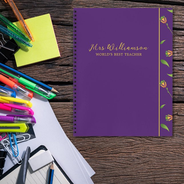 Helle moderne BlumenlehrerInnen-Spiralfolien Notizbuch (Bright Modern Floral Teacher's Spiral Notebook. Say thank you with this personalised gift.)