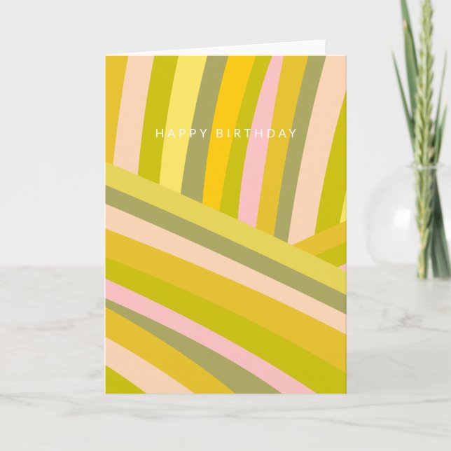 Helle, moderne Citrus Streifen Grün Rosa Geburtsta Karte (Vorderseite)