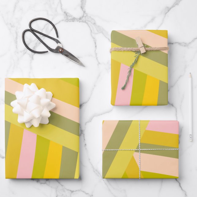 Helle, moderne Citrus Streifen grün und rosa Geschenkpapier Set (Vorderseite)