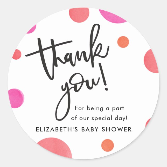 Helle moderne Polka Dot Baby Dusche Vielen Dank Runder Aufkleber (Vorderseite)